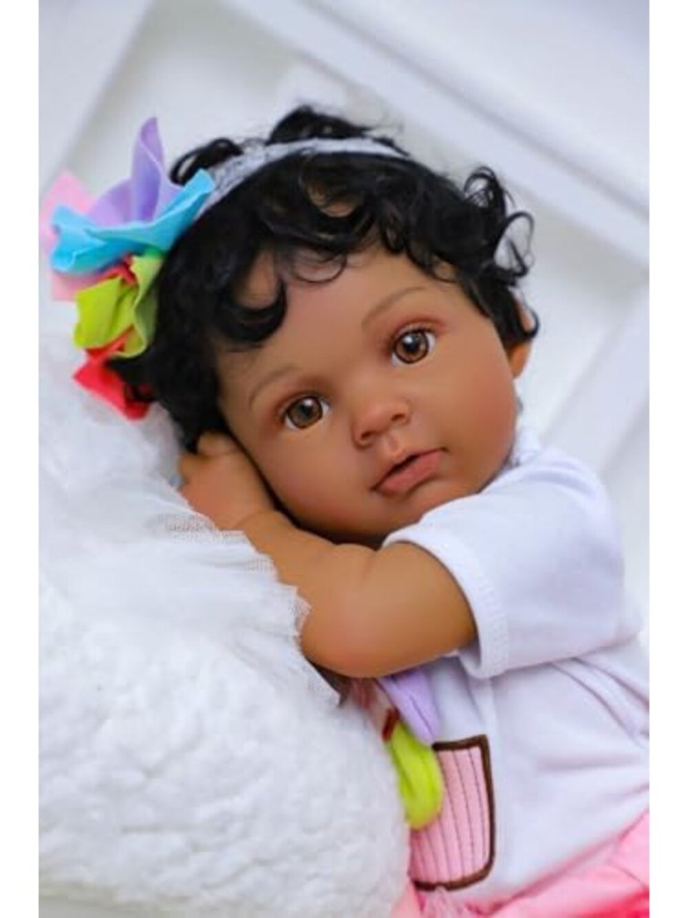 20in Reborn Baby Girl Doll Weighted Soft Body Curly Rooted Hair Rainbow Set